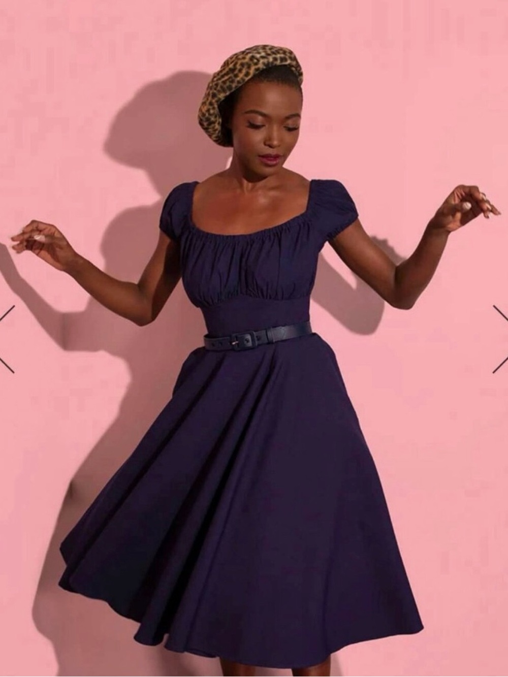 Vixen by Micheline Pitt Navy Peasant Swing Dress